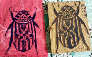 Scarab linoleum block test print