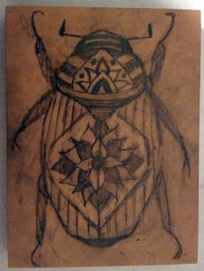 Linoleum scarab drawing