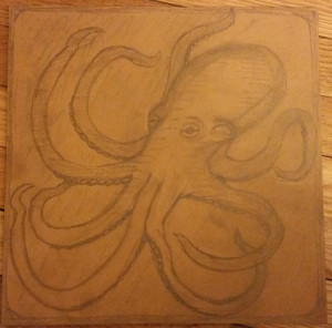 octopus linocut pencil drawing