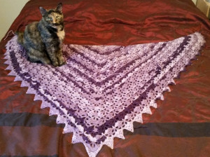 completed purple shawl